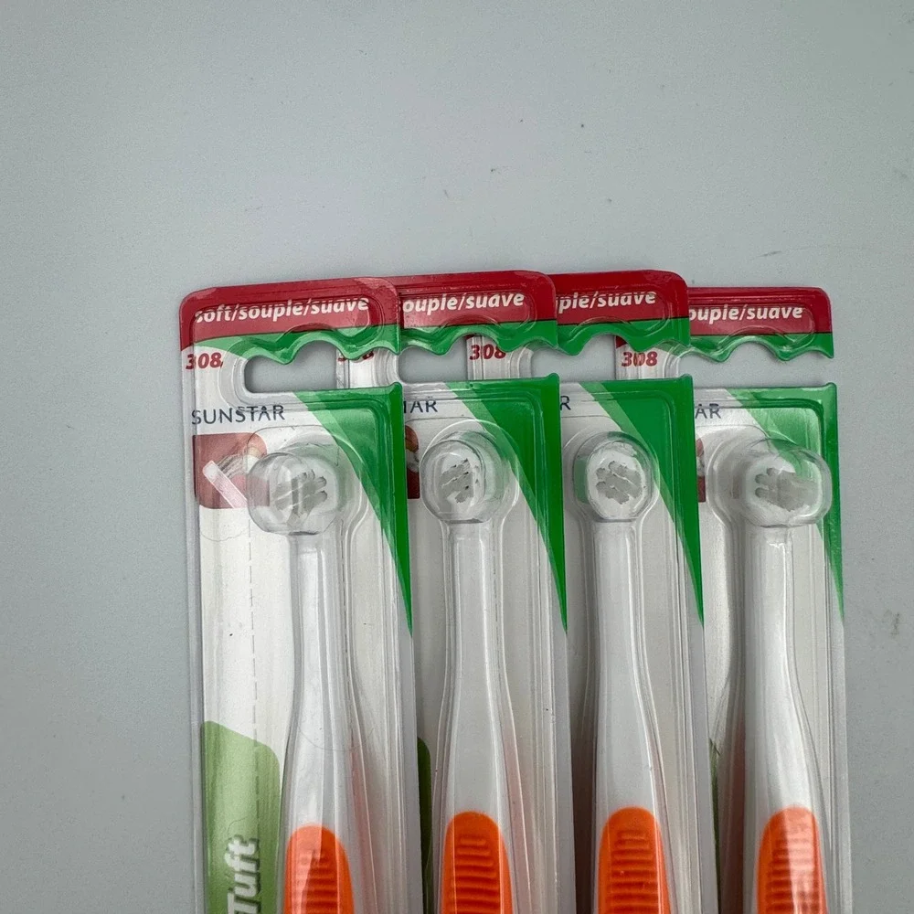 GUM End-Tuft Toothbrush Orange 4‎ Pack Soft Bristle 308 NEW